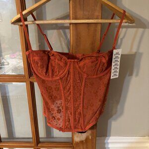 Out From Under Flocked Floral Corset Top-Red - Large